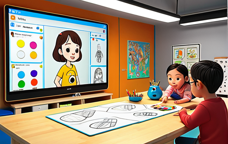 **
A vibrant and colorful scene depicting the "Tayo the Little Bus" character design process. Show concept sketches, color palettes, and character models on a digital screen. Include designers brainstorming and collaborating in a bright, modern studio setting. The overall feel should be creative and collaborative, emphasizing the thought and effort behind creating appealing characters for children.
**
