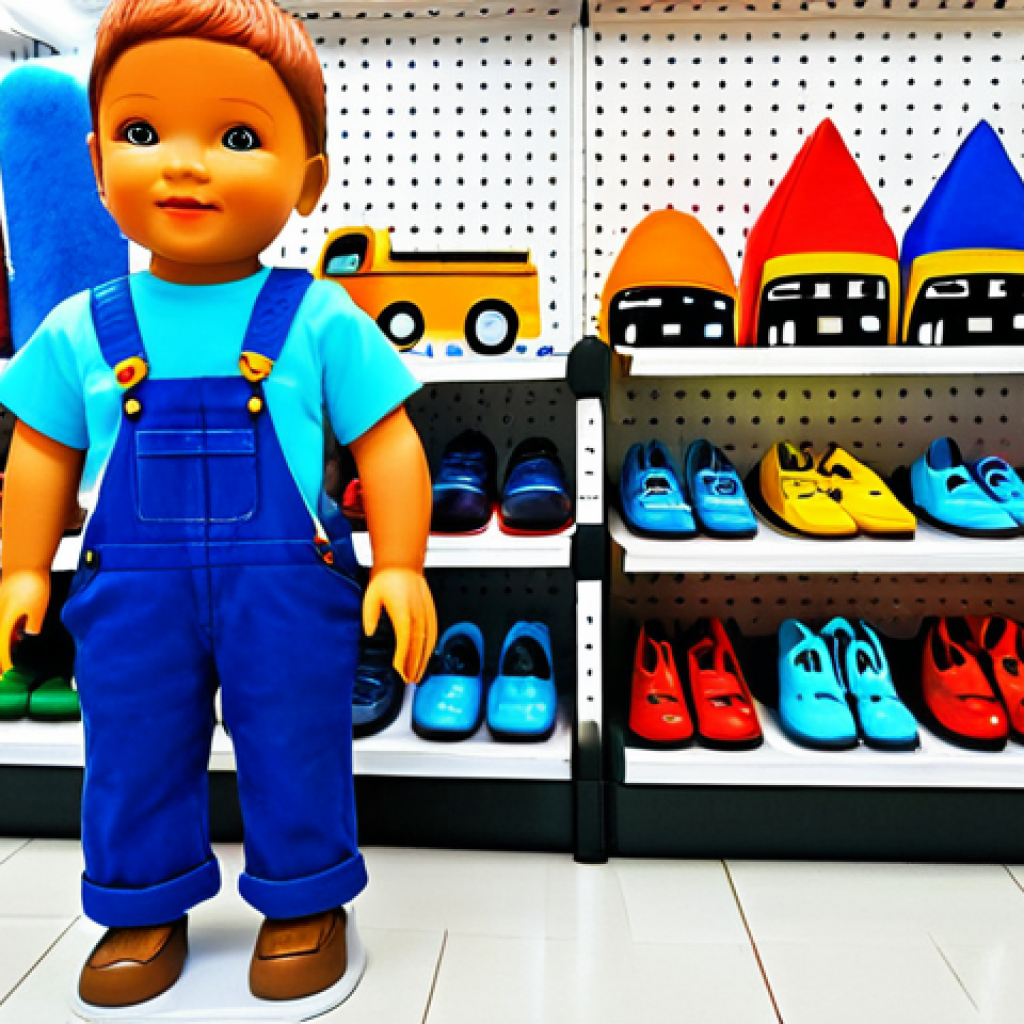 Tayo-Themed Children's Clothing Store Display**

"A brightly lit children's clothing store display featuring a fully clothed child mannequin wearing a Tayo the Little Bus themed outfit, including a blue t-shirt and overalls. The background includes shelves stocked with folded clothing and plush toys featuring Tayo and his friends. The store has a clean, modern design with colorful accents. safe for work, appropriate content, fully clothed, professional, perfect anatomy, correct proportions, well-formed hands, proper finger count, natural body proportions, professional photography, high quality, modest clothing, family-friendly."

**