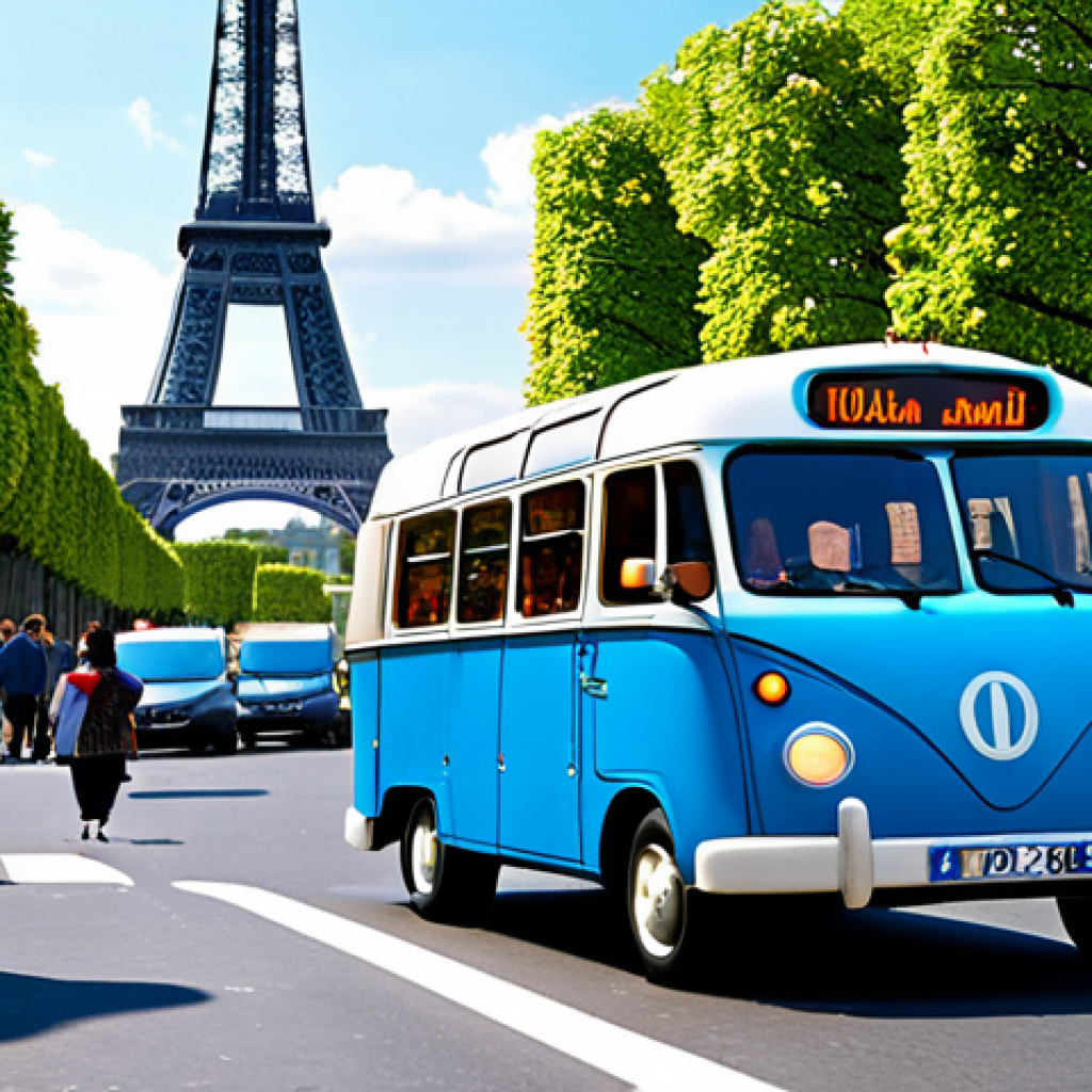 Tayo in Paris**

"Tayo the Little Bus, fully clothed, driving past the Eiffel Tower in Paris, France. Sunny day, realistic style, appropriate content, safe for work. Parisian architecture in the background. Perfect anatomy, correct proportions, well-formed tires and windows. Family-friendly scene, modest and professional quality. 'Tayo &agrave; Paris' sign visible in the background. Fully clothed pedestrians visible. Vivid colors, detailed environment."

**