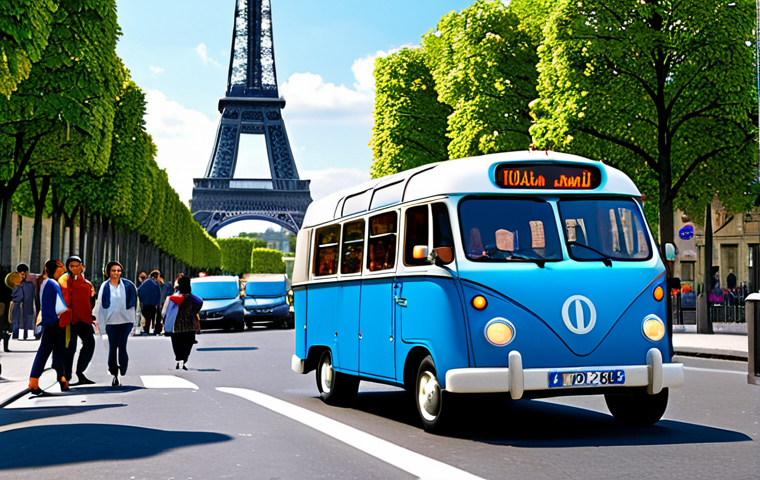 Tayo in Paris**

"Tayo the Little Bus, fully clothed, driving past the Eiffel Tower in Paris, France. Sunny day, realistic style, appropriate content, safe for work. Parisian architecture in the background. Perfect anatomy, correct proportions, well-formed tires and windows. Family-friendly scene, modest and professional quality. 'Tayo &agrave; Paris' sign visible in the background. Fully clothed pedestrians visible. Vivid colors, detailed environment."

**
