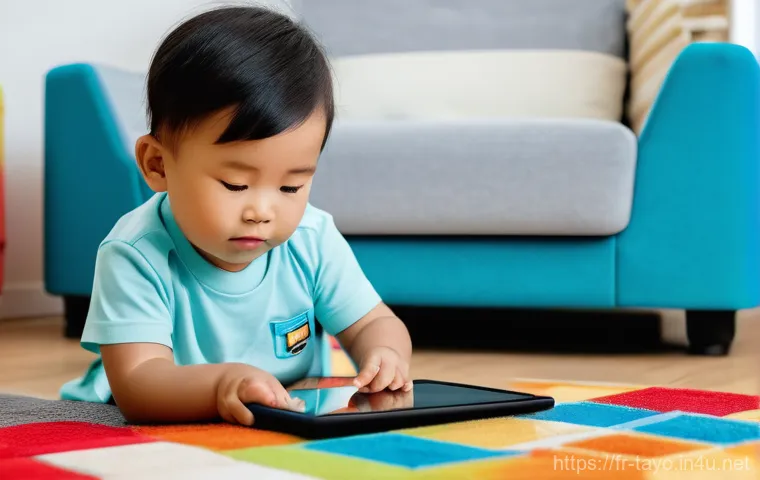 타요 영어 더빙 버전 - **Prompt:** A cheerful, innocent toddler, about 2-3 years old, with bright, curious eyes, is engross...