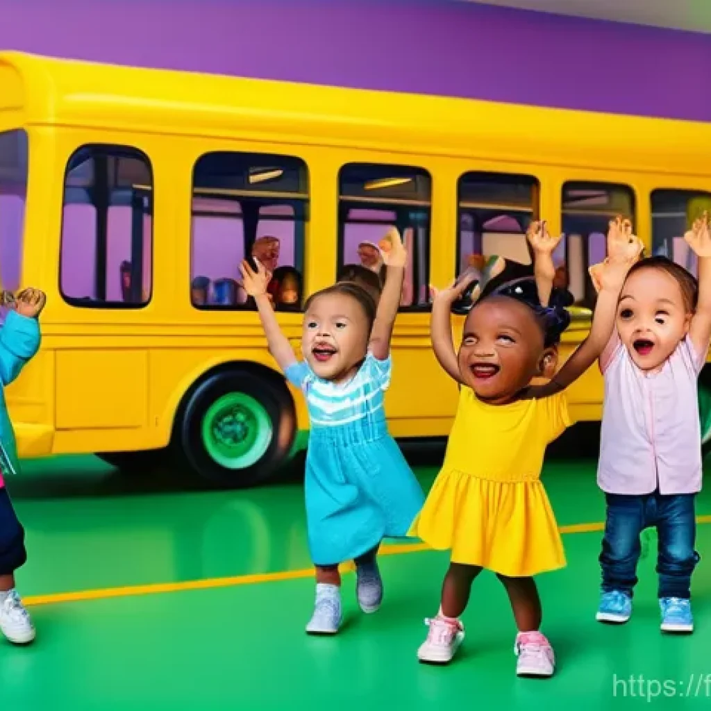 타요 테마곡 제작 과정 - **Vibrant Kids' Sing-Along with Friendly Buses:** A cheerful group of diverse children, aged 3-7, en...