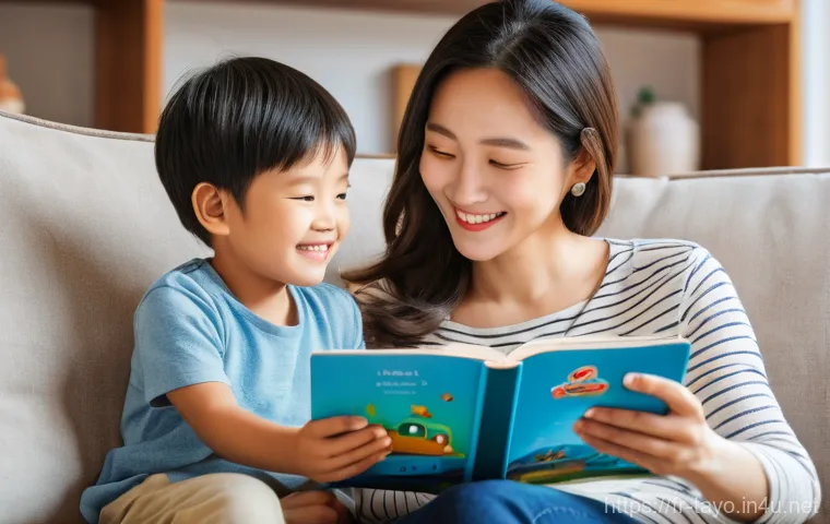 타요의 미디어 믹스 전략 - A heartwarming indoor scene depicting two happy children, a boy and a girl (aged 4-7, fully clothed)...