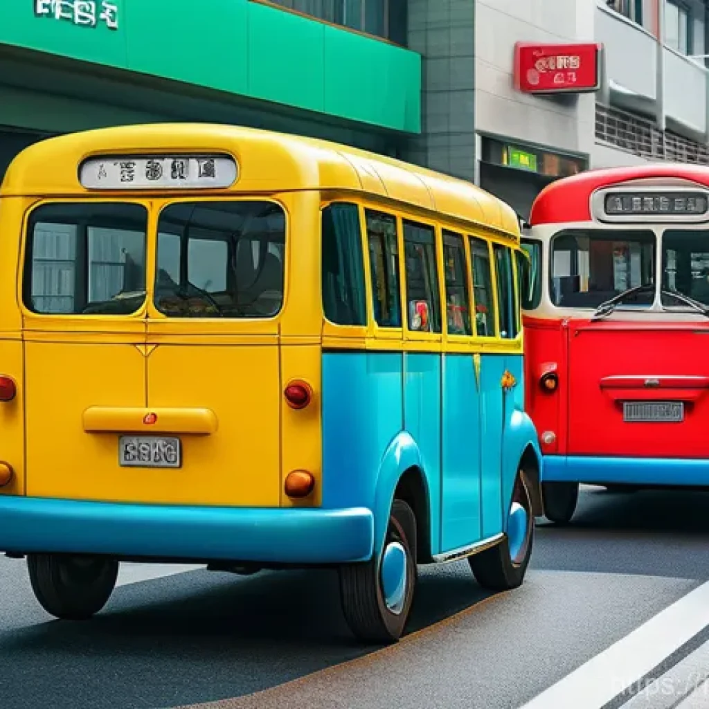 타요 캐릭터 탄생 과정 - **Prompt:** A bustling and colorful street scene in Seoul, rendered in a charming 3D animated style....