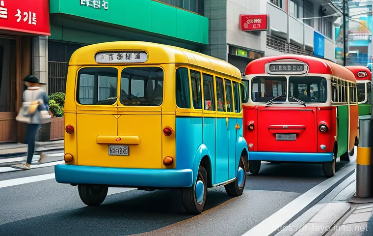타요 캐릭터 탄생 과정 - **Prompt:** A bustling and colorful street scene in Seoul, rendered in a charming 3D animated style....