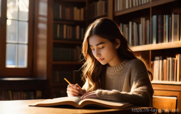 타요의 특별한 아이템 - **Prompt:** A young female student, approximately 19 years old, with long, wavy brown hair, is sitti...