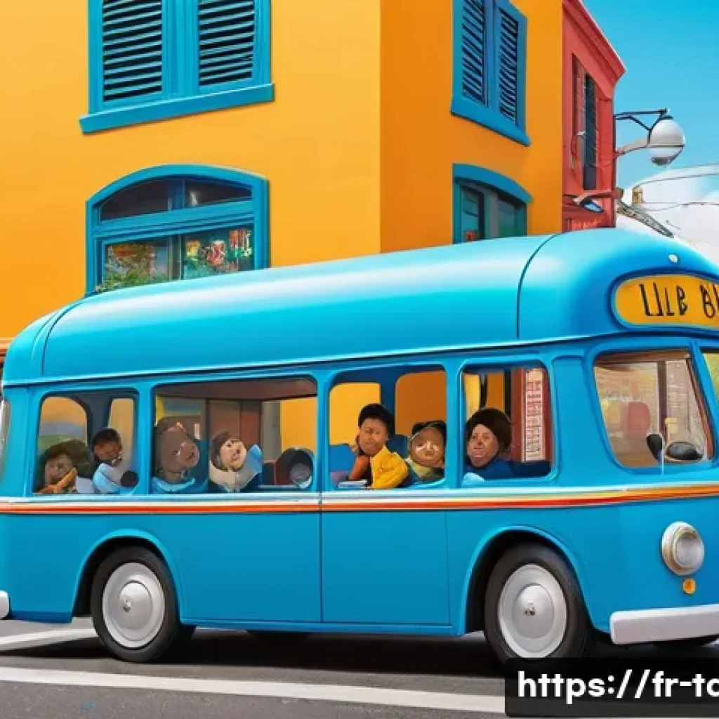 타요 장난감 리뷰 - **Prompt:** A vibrant, cheerful scene of Tayo, the little blue bus, with his friends Lani (yellow), ...