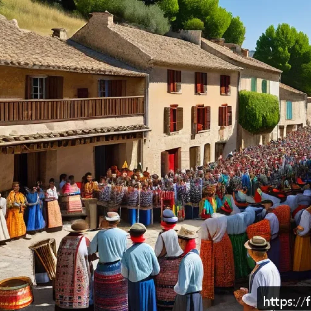 타요의 역사적 배경 - A vibrant scene of a traditional Tayo village festival in southern France, showcasing local artisans...