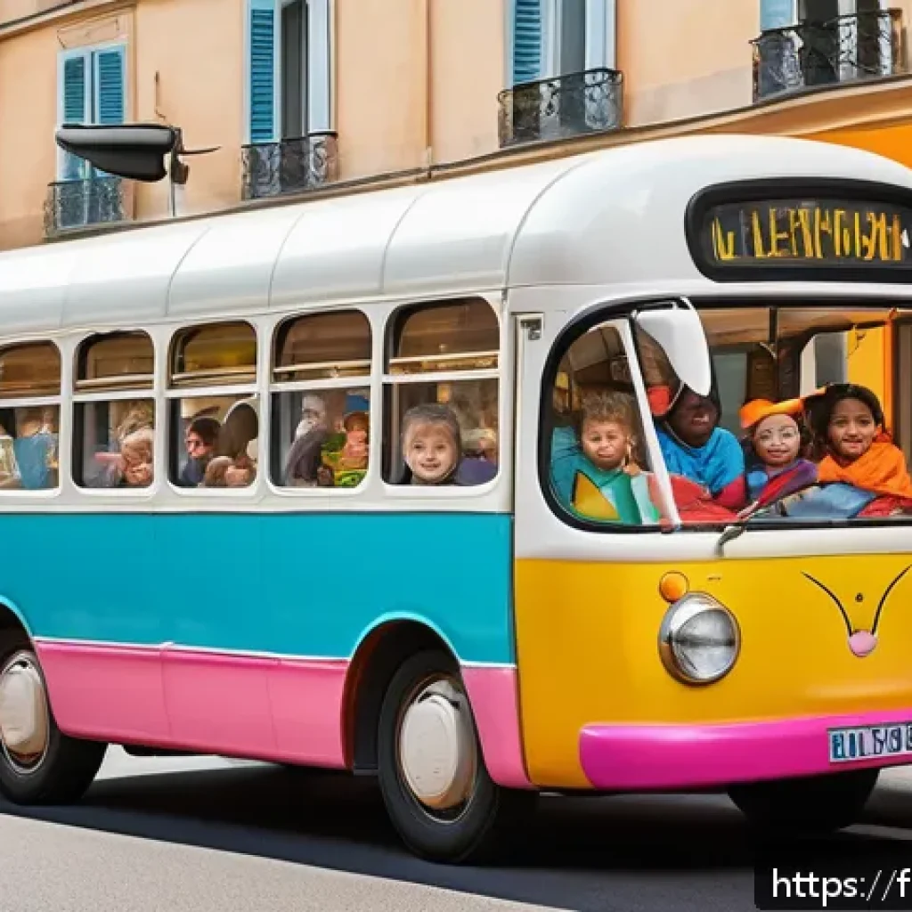타요의 유머 코드 - A colorful and joyful scene featuring a group of anthropomorphic bus characters with expressive, rou...